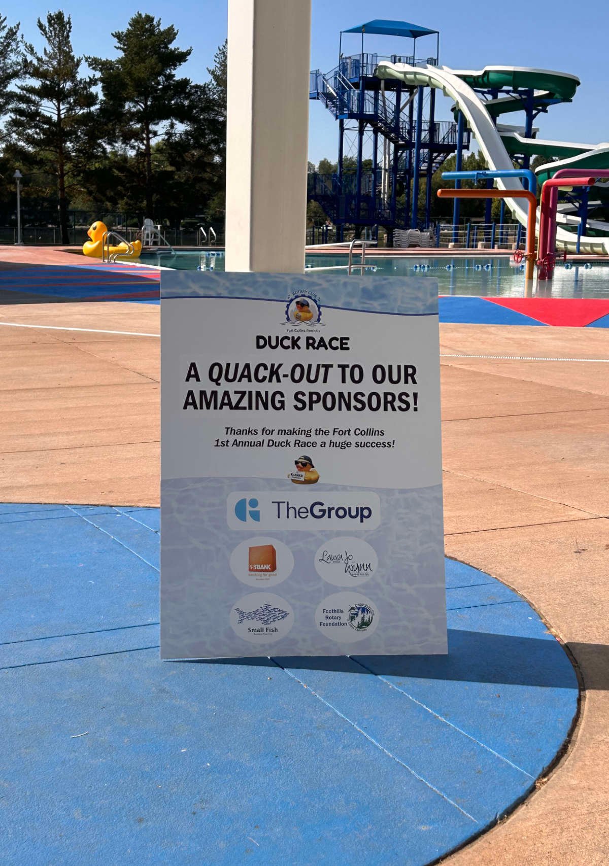 Large Thank you sign for Duck Race Sponsors