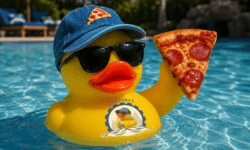 Rubber Duck with a slice of pizza