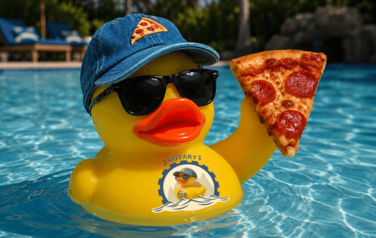 Rubber Duck with a slice of pizza