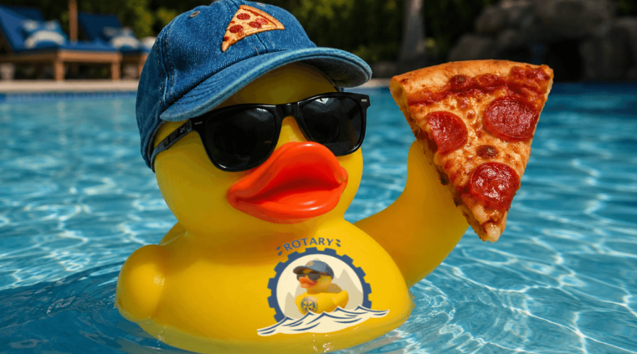 Rubber Duck with a slice of pizza